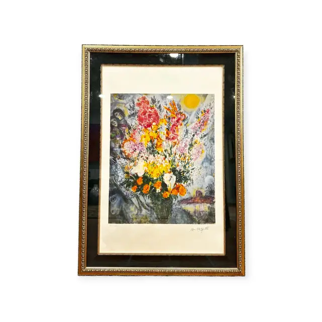 Marc Chagall Blue Bouquet Lithograph, Signed in the Plate, Framed, 2001 - full view