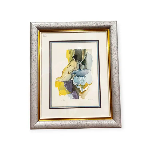 Tarkay Nude with Flowers Signed Lithograph, Numbered Edition, Framed, 1993 - full view