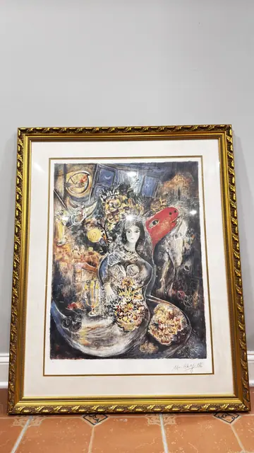 Chagall Bella Offset Lithograph 50/500, CHAGALL, MARC, Numbered Edition, Framed - detail