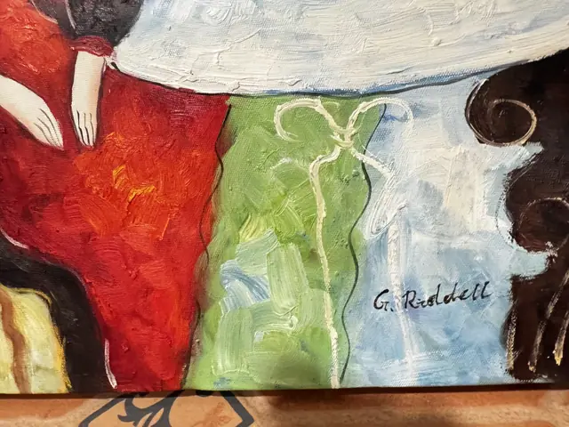 Modern Oil on Canvas, Three Women at a Table, Signed G. Roddell, Unframed - signature