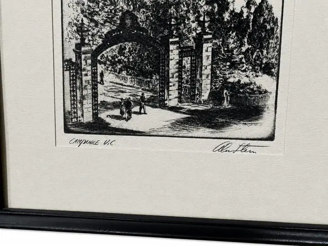 Engraving 'Campanile U.C.', Pencil Titled and Signed, Slim Black Frame - signature