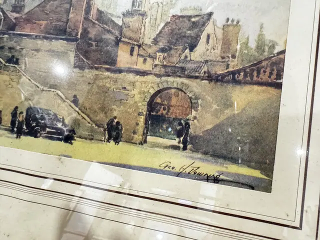 Watercolour of a Cathedral and Market Square, Cream Mat, Wood Frame - signature