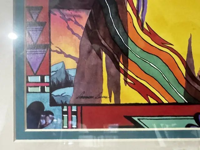Colourful Print of a Woman in a Cowboy Hat, Green Mat, White Frame - signature