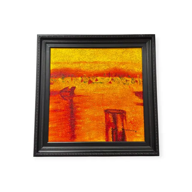 Molten Orange Abstract Harbour Landscape, Signed, Framed - full view