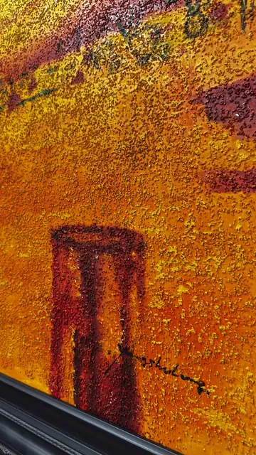 Molten Orange Abstract Harbour Landscape, Signed, Framed - signature