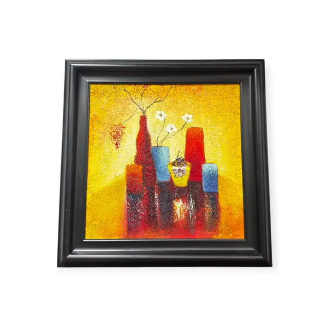 Tall Vessels With Blossom On Gold, Framed - full view