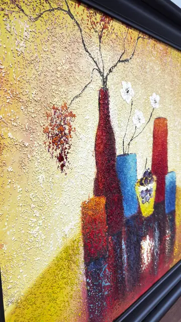 Tall Vessels With Blossom On Gold, Framed - detail