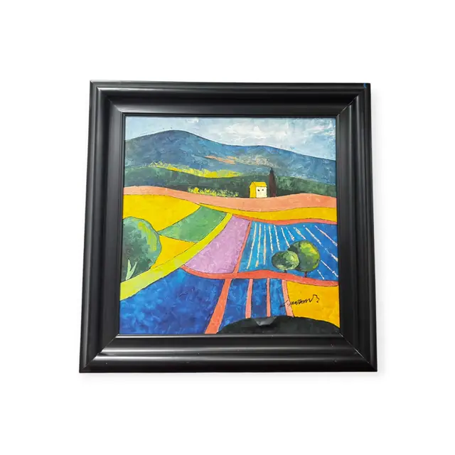 Provencal Fields With Yellow Farmhouse, Signed, Framed - full view
