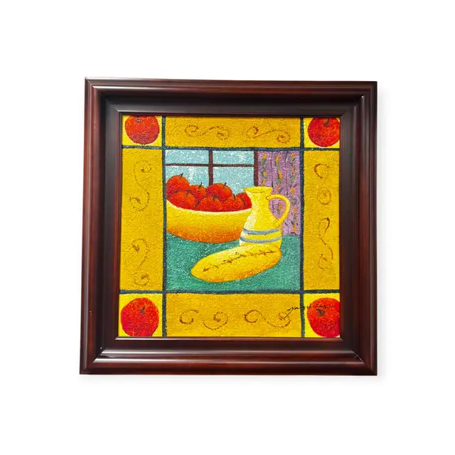 Apples And Banana In A Window Grid, Signed, Framed - full view