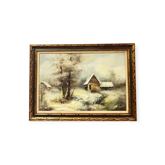 Snowbound Farmstead In Winter Woods, Signed, Framed - full view