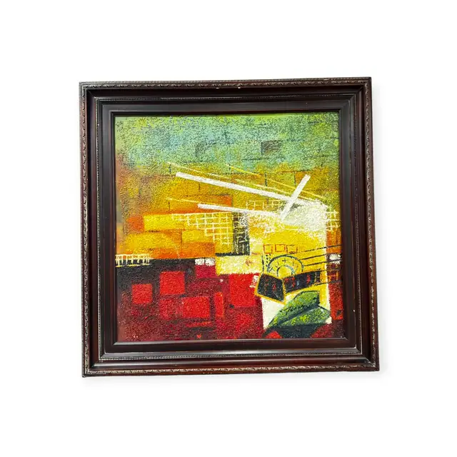 Abstract Composition With Green Leaves, Signed, Framed - full view