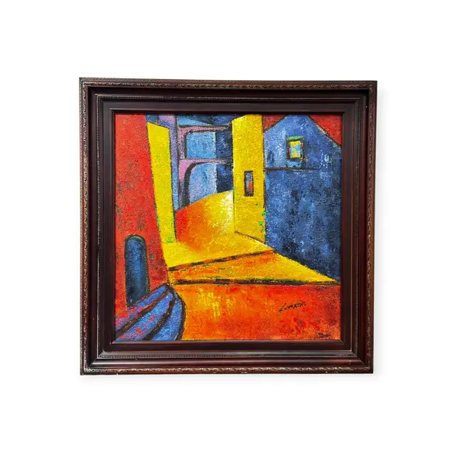 Yellow Doorway In A Red Alley, Signed, Framed - full view