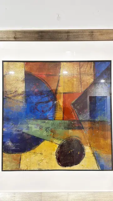 Abstract Geometric Composition With Dark Orb, Signed, Framed - detail