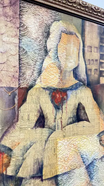 Seated Woman Collage, Montevideo, P. KORZENIAK, Signed, Framed, 1999 - detail