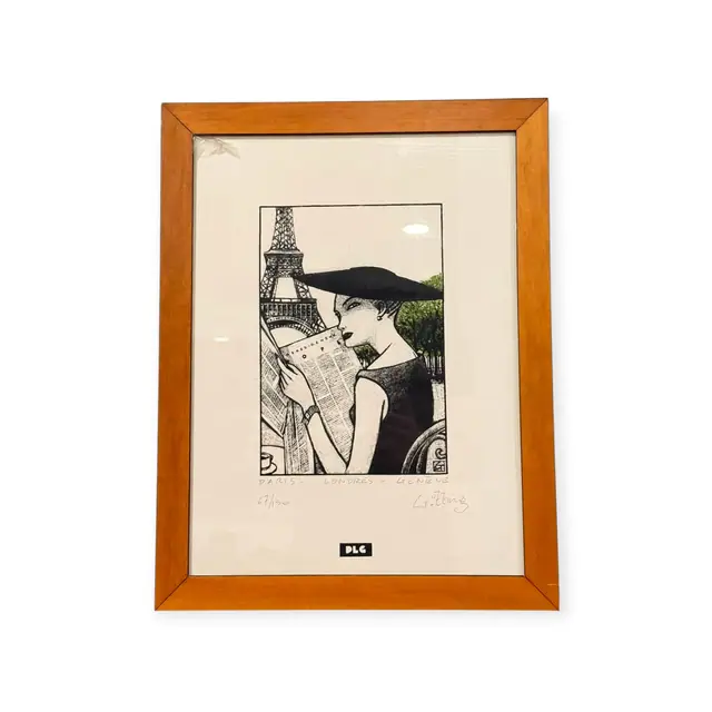 Paris Londres Geneve, Woman Reading a Newspaper, Gutting, Numbered Edition, Framed - full view