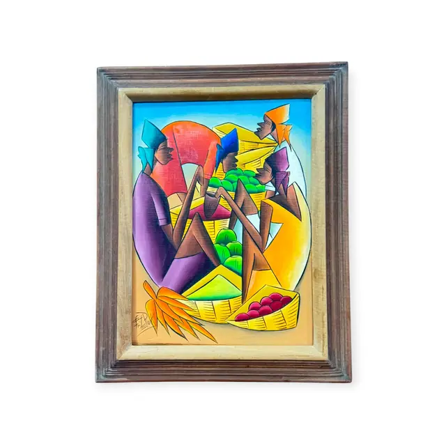 Caribbean Market Women with Baskets, Fritz Plock, Signed, Framed - full view