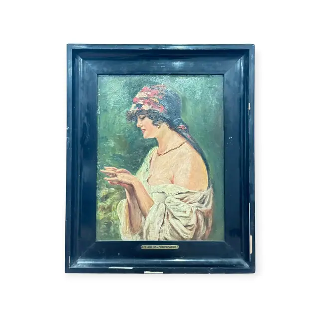 El Anillo de Compromiso, Girl Admiring Her Ring, Signed, Framed - full view