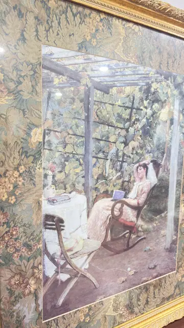 Lady Reading Under a Vine Pergola, Framed - detail
