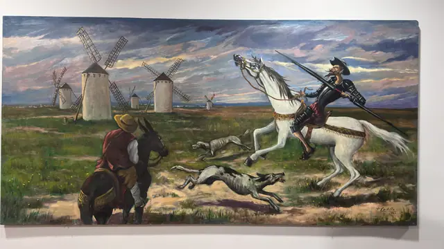 Don Quixote Charging the Windmills, Framed - full view