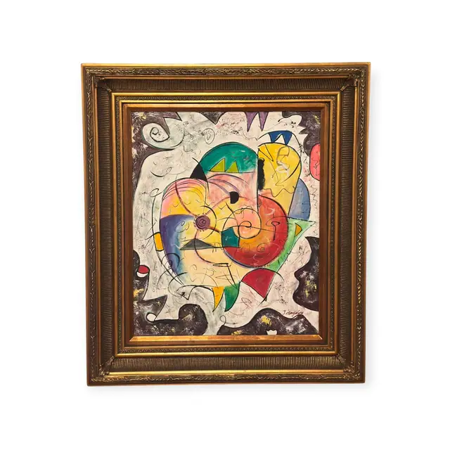 Colourful Abstract Head in Gilt Frame, J. Clayton, Signed, Framed - full view
