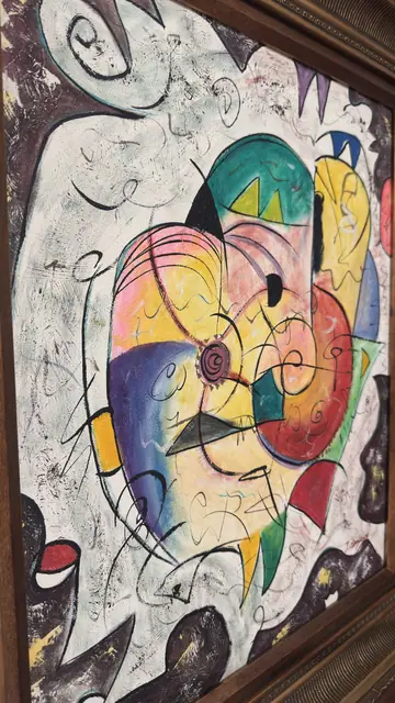 Colourful Abstract Head in Gilt Frame, J. Clayton, Signed, Framed - detail