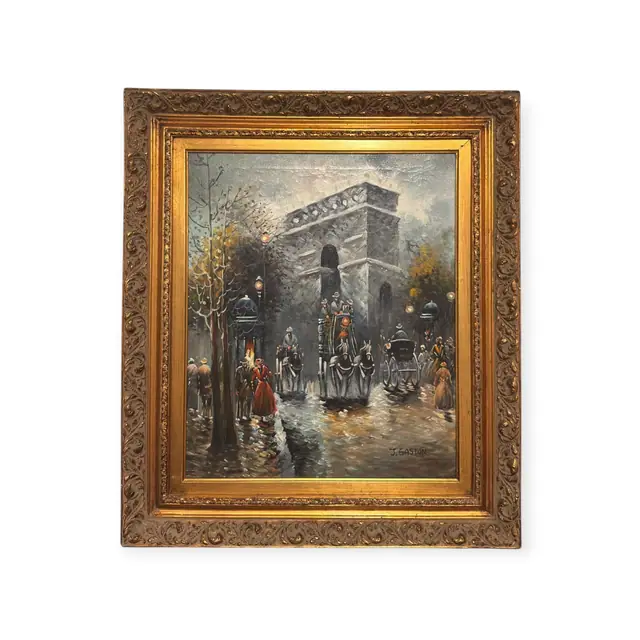 Arc de Triomphe Paris Street Scene, J. GASTON, Signed, Framed - full view