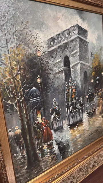 Arc de Triomphe Paris Street Scene, J. GASTON, Signed, Framed - detail