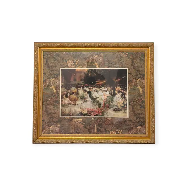 Belle Epoque Garden Party Print, Tapestry Mount, Signed, Framed, 1900 - full view