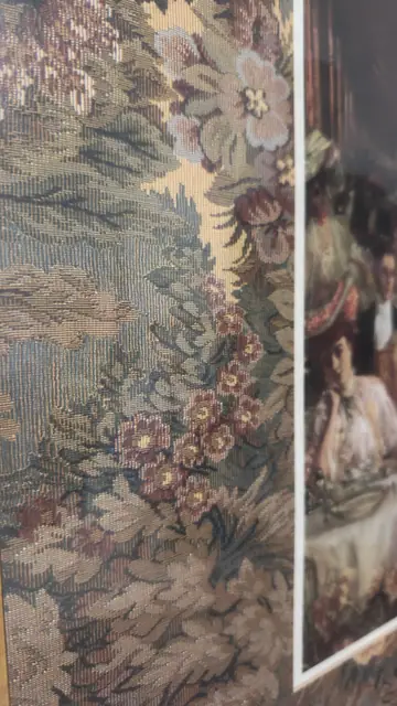Belle Epoque Garden Party Print, Tapestry Mount, Signed, Framed, 1900 - detail