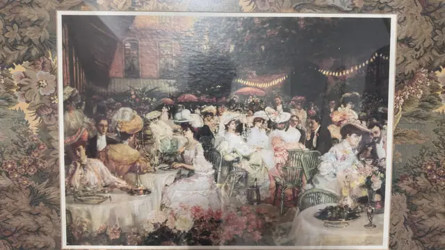 Belle Epoque Garden Party Print, Tapestry Mount, Signed, Framed, 1900 - detail