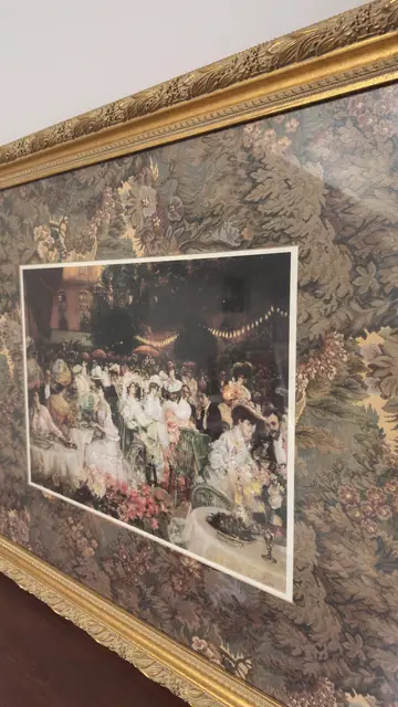 Belle Epoque Garden Party Print, Tapestry Mount, Signed, Framed, 1900 - detail